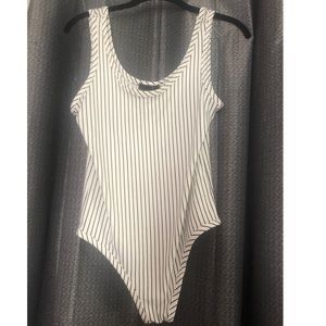 DISCREET pinstripe bodysuit